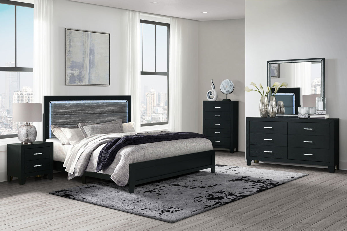 Reid - Queen Bed With LED - Black
