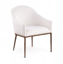 Load image into Gallery viewer, Ferro - Linen Textured Performance Fabric Upholstered Dining Arm Chair - Cream / Brushed Bronze
