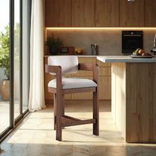 Load image into Gallery viewer, Sacha - Linen Stool With Brown Base