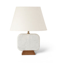 Load image into Gallery viewer, Solis - 14" Genuine Marble And Mango Wood Base With Linen Textured Fabric Shade Table Lamp