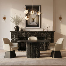 Load image into Gallery viewer, Marlowe - Linen Textured Fabric Upholstered Swivel Dining Arm Chair - Stained Black