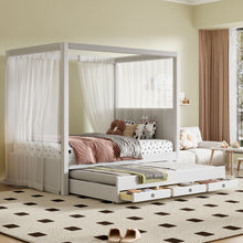 Load image into Gallery viewer, Upholstery Canopy Platform Bed With Trundle And Three Storage Drawers