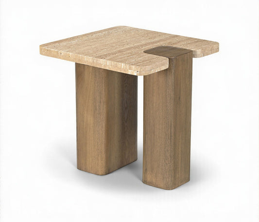 Ravenna - Genuine Fabric Travertine And Oak Wood Table