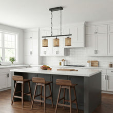 Load image into Gallery viewer, Elysian - 3 Lights Island With Natural Shade Farmhouse Chain Ceiling Lamp - Black / Rattan