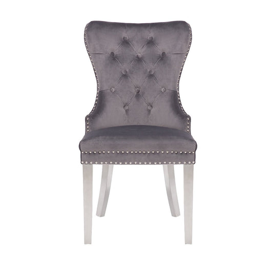 Galaxy Home Simba Stainless Steel Legs Dining Chair (Set of 2) in Grey