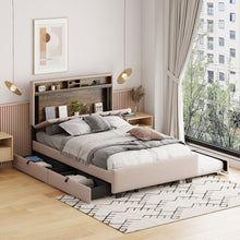 Load image into Gallery viewer, Upholstered Platform Bed With Storage Headboard, Trundle & 2 Drawers And A Set Of Sockets & USB Ports
