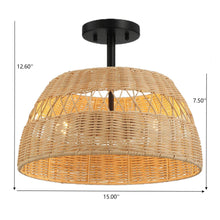 Load image into Gallery viewer, Twinkle - Double Lights Semi Flush With Shade - Black / Rattan
