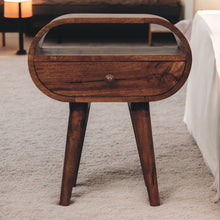 Load image into Gallery viewer, Circular Bedside Table With Open Slot - Caramel