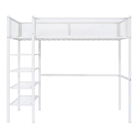 Loft Bed With 4 Tier Shelves And Storage
