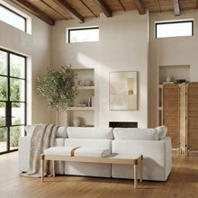Load image into Gallery viewer, Nara - Linen Textured Fabric Upholstered Bench - Painted Natural