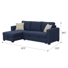 Load image into Gallery viewer, Reversible Sectional With Pop Up Sleeper And Hidden Storage Chaise - Navy