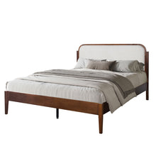 Load image into Gallery viewer, Hawthorne - 5/0 Queen Platform Bed With White Upholstered Headboard - Brown
