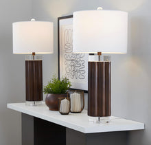 Load image into Gallery viewer, Cylinder - Fluted Contemporary Table Lamp (Set of 2) - Brown / Clear / White