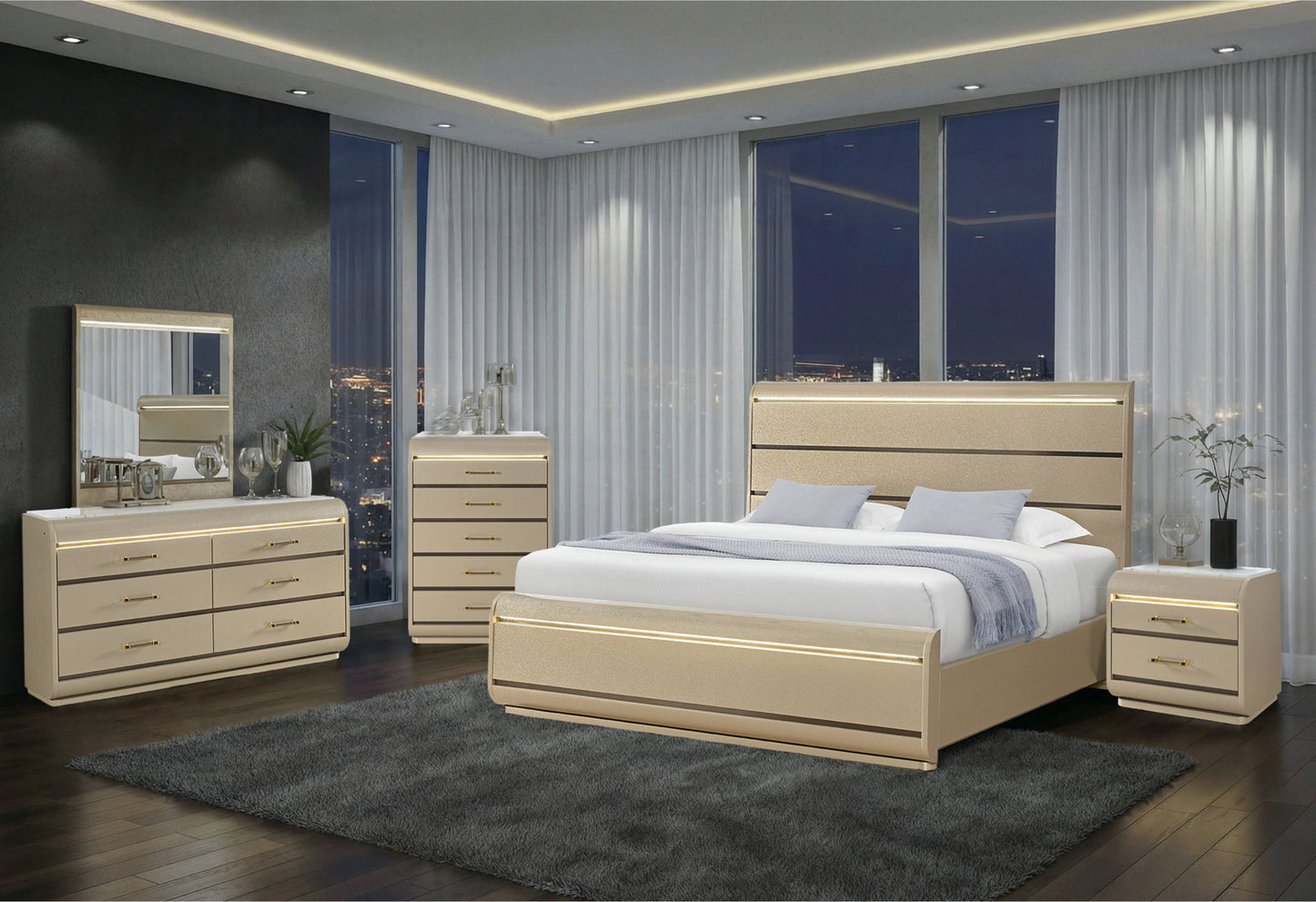 Genesis - Full Bed Headboard With LED - Gold