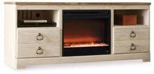 Load image into Gallery viewer, Willowton - 64" TV Stand With Glass/Stone Fireplace Insert - Whitewash