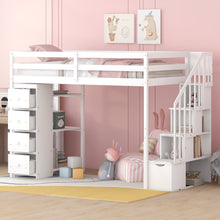 Load image into Gallery viewer, Loft Bed With Storage Drawers And Stairs With Shelves