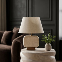 Load image into Gallery viewer, Solis - 14" Genuine Marble And Mango Wood Base With Linen Textured Fabric Shade Table Lamp