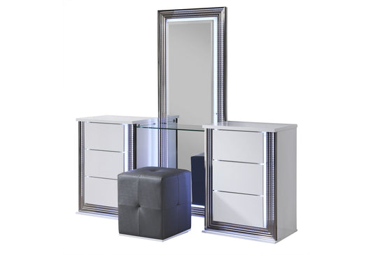Ylime - Vanity With LED And Stool - White