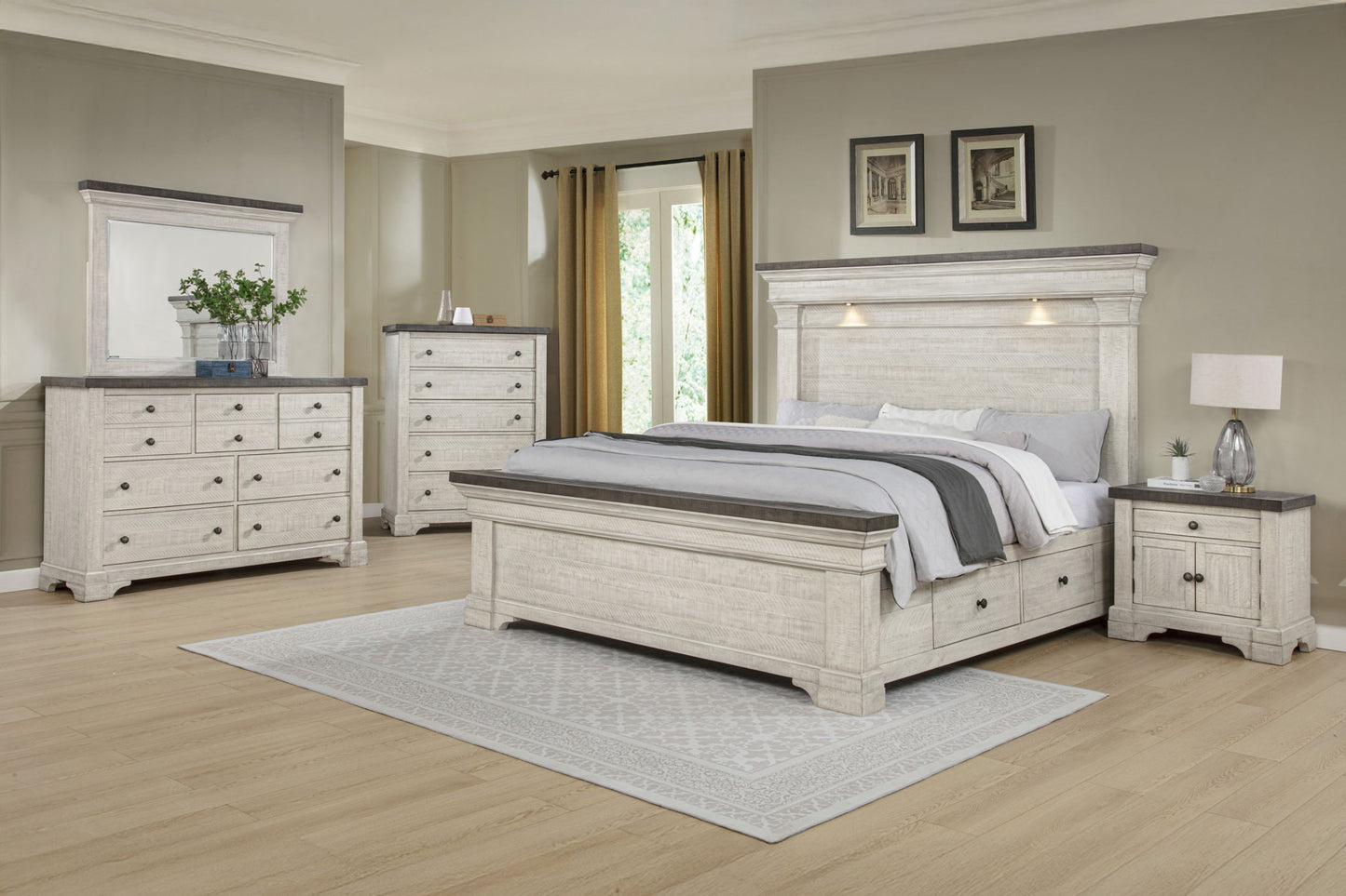 Augusta - 6/6-6/0 King/California King Footboard & Roll Out Slats - Rustic White