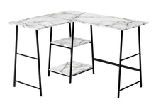 Load image into Gallery viewer, Computer Desk, Home Office, Corner, Storage Shelves, L Shape, Work, Laptop, Marble Look Laminate, Contemporary, Modern