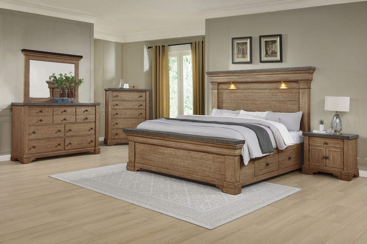 Augusta - 5/0 Queen Lighted Headboard - Rustic Brown