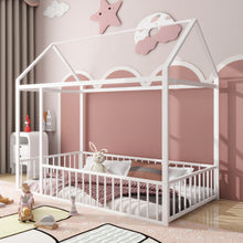 Load image into Gallery viewer, Metal Bed House Bed Frame With Fence