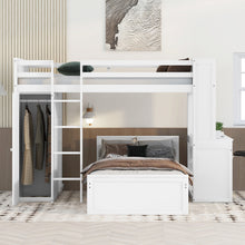 Load image into Gallery viewer, Loft Bed With A Stand Alone Bed, Shelves, Desk, And Wardrobe