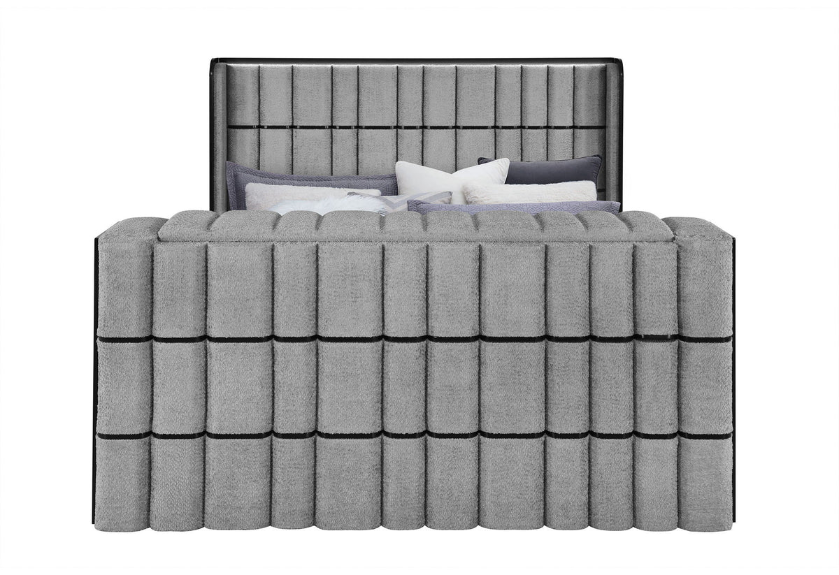 Isabella - King Bed Footboard With 50" TV Lift, EU And Bluetooth Speaker - Gray