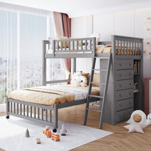 Load image into Gallery viewer, Bunk Bed With 6 Drawers And Flexible Shelves, Bottom Bed With Wheels