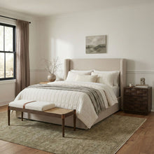 Load image into Gallery viewer, Nara - Linen Textured Fabric Upholstered Bench - Painted Brown Walnut