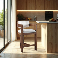 Load image into Gallery viewer, Sacha - Linen Stool With Brown Base