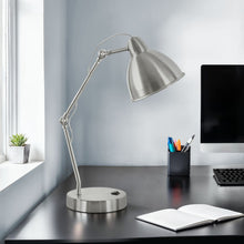 Load image into Gallery viewer, Lighting, Table Lamp, USB Port Included, Nickel Metal, Nickel Shade, Modern - Silver