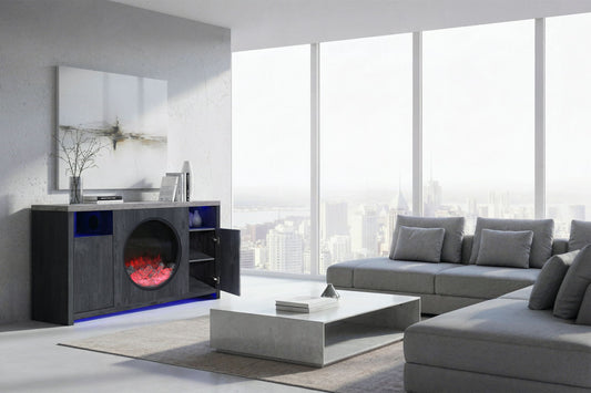 Nyla - 60" Entertainment Unit With Speakers And LED - Dark Gray / Light Gray