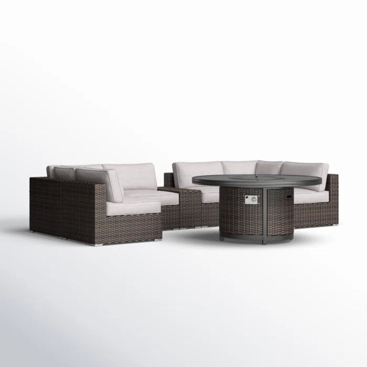 4 Person Outdoor Seating Set With Cushions And Fire Pit, Rustproof - Brown