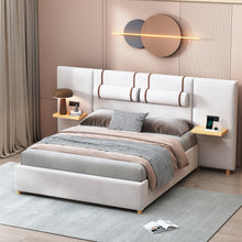 Load image into Gallery viewer, Upholstered Platform Bed, 2 Outlets And USB Charging Ports On Both Sides, 2 Bedside Pillows, Storage Shelves