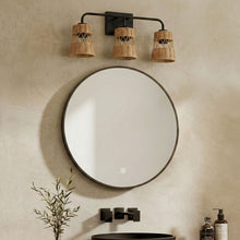 Load image into Gallery viewer, Moonlit - 3 Lights Wall Sconce With Shade, Bathroom Lighting Fixtures Over Mirror - Black / Rattan