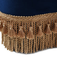 Load image into Gallery viewer, Ellen - Upholstered Clover Ottoman With Gold Bullion Fringe - Navy Blue