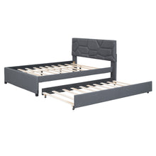 Load image into Gallery viewer, Upholstered Platform Bed With Brick Pattern Headboard And Twin Long Size Trundle