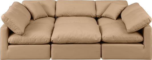 Indulge - Faux Leather 6 Piece Modular Sectional - Tan