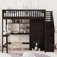 Load image into Gallery viewer, Loft Bed With Bookshelf, Drawers, Desk, And Wardrobe
