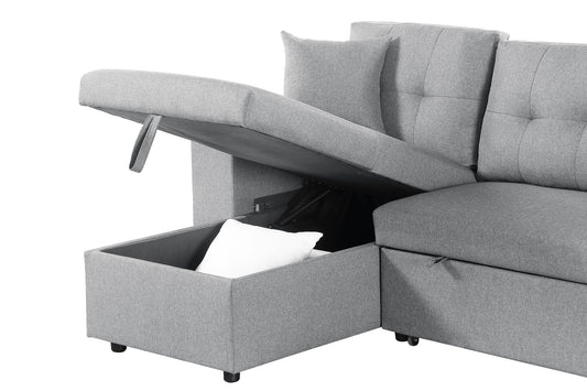 Daniel - Upholstered Reversible Sectional With Pull Out Loveseat - Light Gray