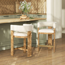 Load image into Gallery viewer, Vavona - Burl Upholstered Barrel Back Counter Height Bar Stool - Polar Off White