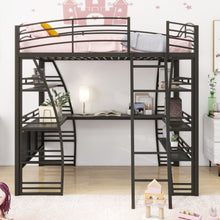 Load image into Gallery viewer, Loft Bed With 4 Layers Of Shelves And L-Shaped Desk, Stylish Metal Frame Bed With A Set Of Sockets, USB Ports And And Wireless Charging