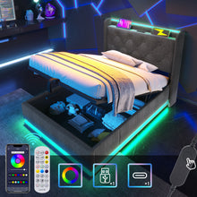 Load image into Gallery viewer, Upholstered Bed, 360 Surround LED Function, Remote Control, Hydraulic Storage Bed With USB, Type-C Charging (Without Mattress)