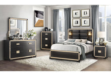 Load image into Gallery viewer, BLAKE BLACK/GOLD KING BED WITH LAMPS, DRESSER, MIRROR, NIGHTSTAND - Ego Home Furniture