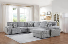 Load image into Gallery viewer, Gray Corduroy Power Reclining 4 Pc Sectional W/2 Wireless Charger