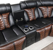 Load image into Gallery viewer, Black/Brown Power 3 Pc Sectional W/Bluetooth Speaker, And Wireless Charger, Multi Color Led