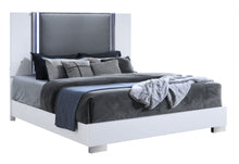 Load image into Gallery viewer, Ylime Smooth White Bed With Led Fully Slatted