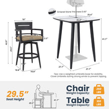 Load image into Gallery viewer, 5 Pieces Outdoor Patio Bar Set, Rounded Square Sintered Stone Table & 4 Swivel Bar Chairs