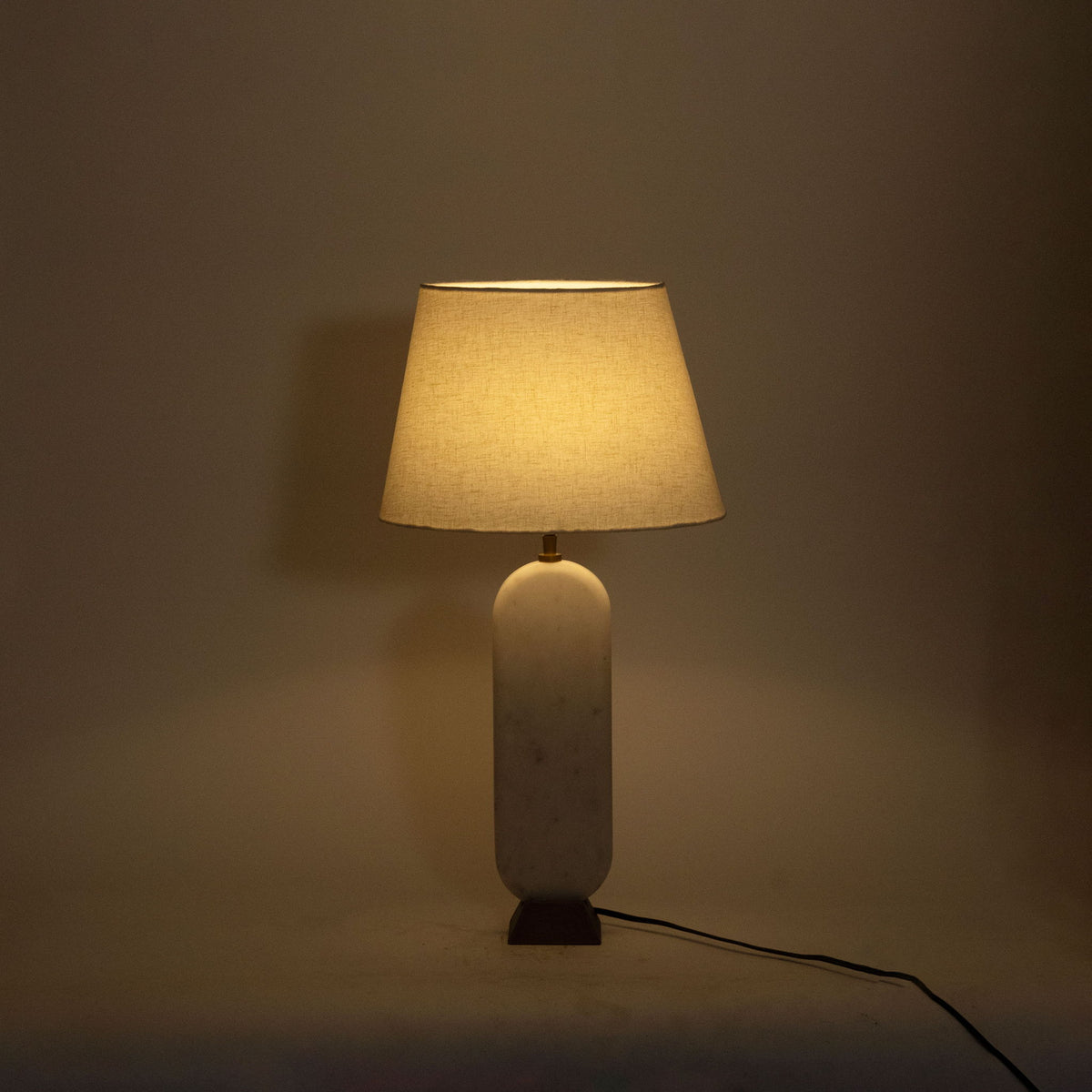 Solis - Genuine Marble And Mango Wood Base With Linen Textured Fabric Shade Table Lamp